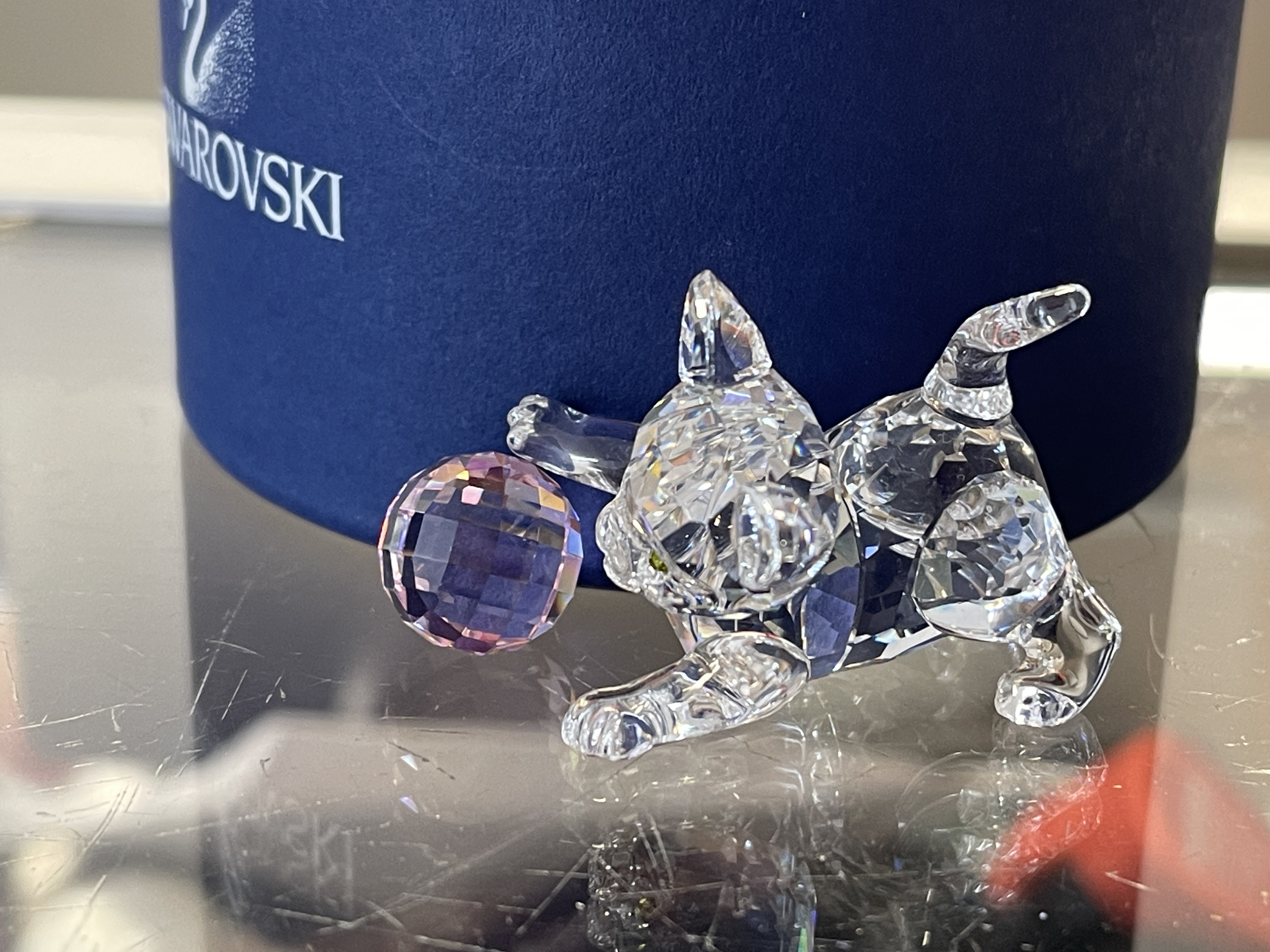 Swarovski Figur 631856 Katze rosa Ball 5 cm. Ovp & Zertifikat Top Zustand 