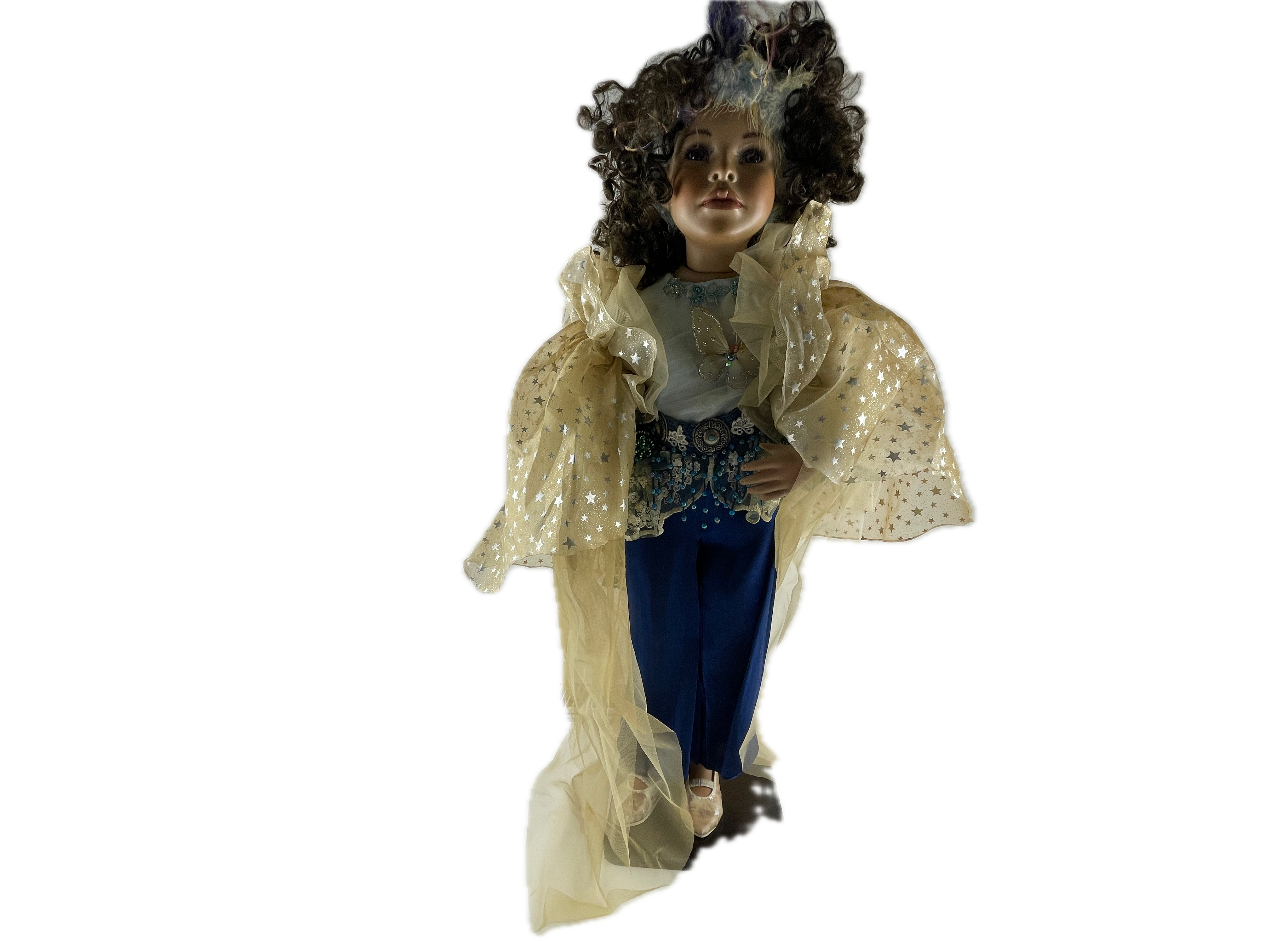 Künstlerpuppe Porzellan Puppe 80 cm. Raucherhaushalt  Zustand siehe Fotos 