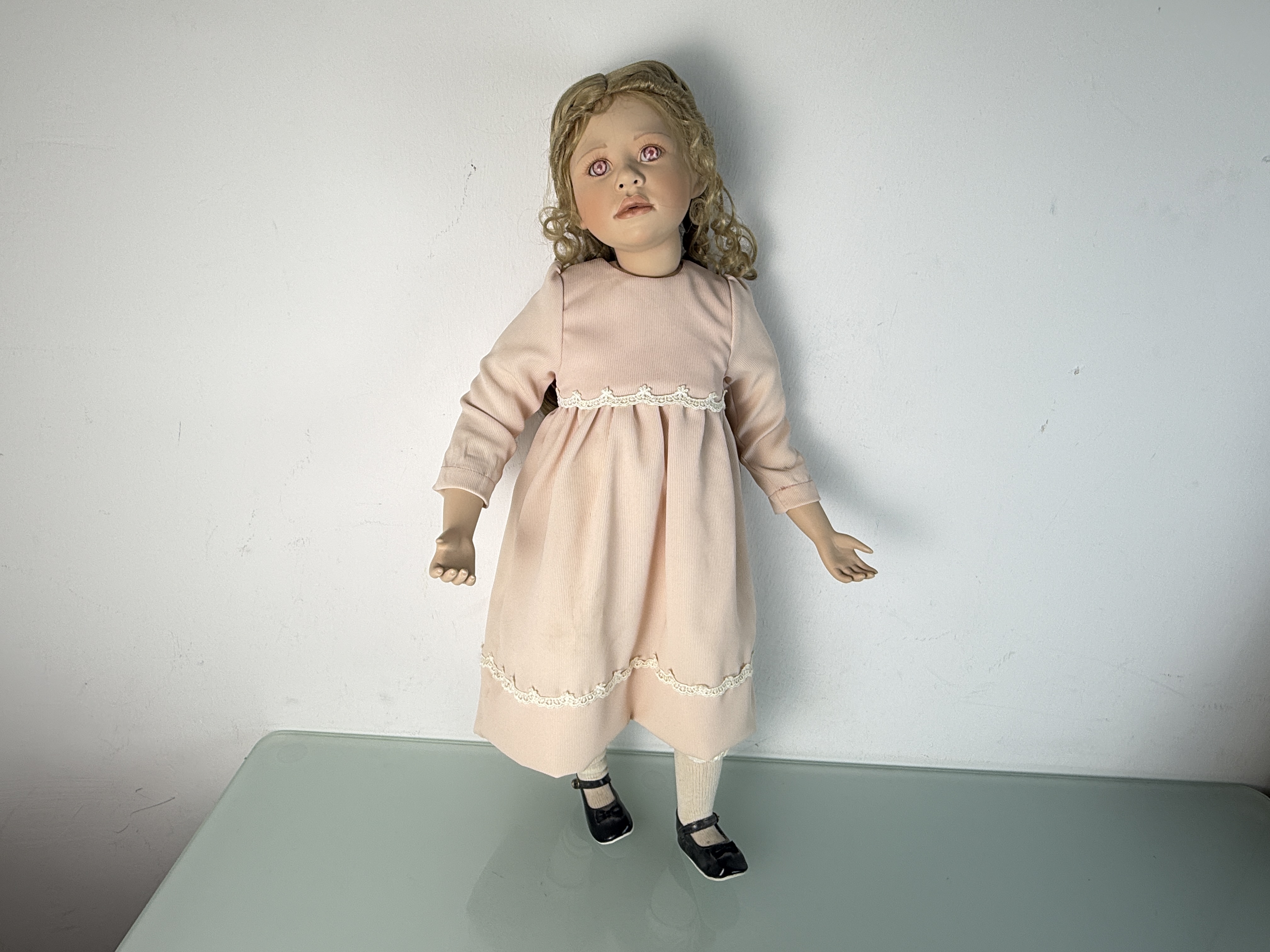 Künstlerpuppe Sammler Mädchen Christine Orange Porzellan Puppe 70 cm. Top Zustand  