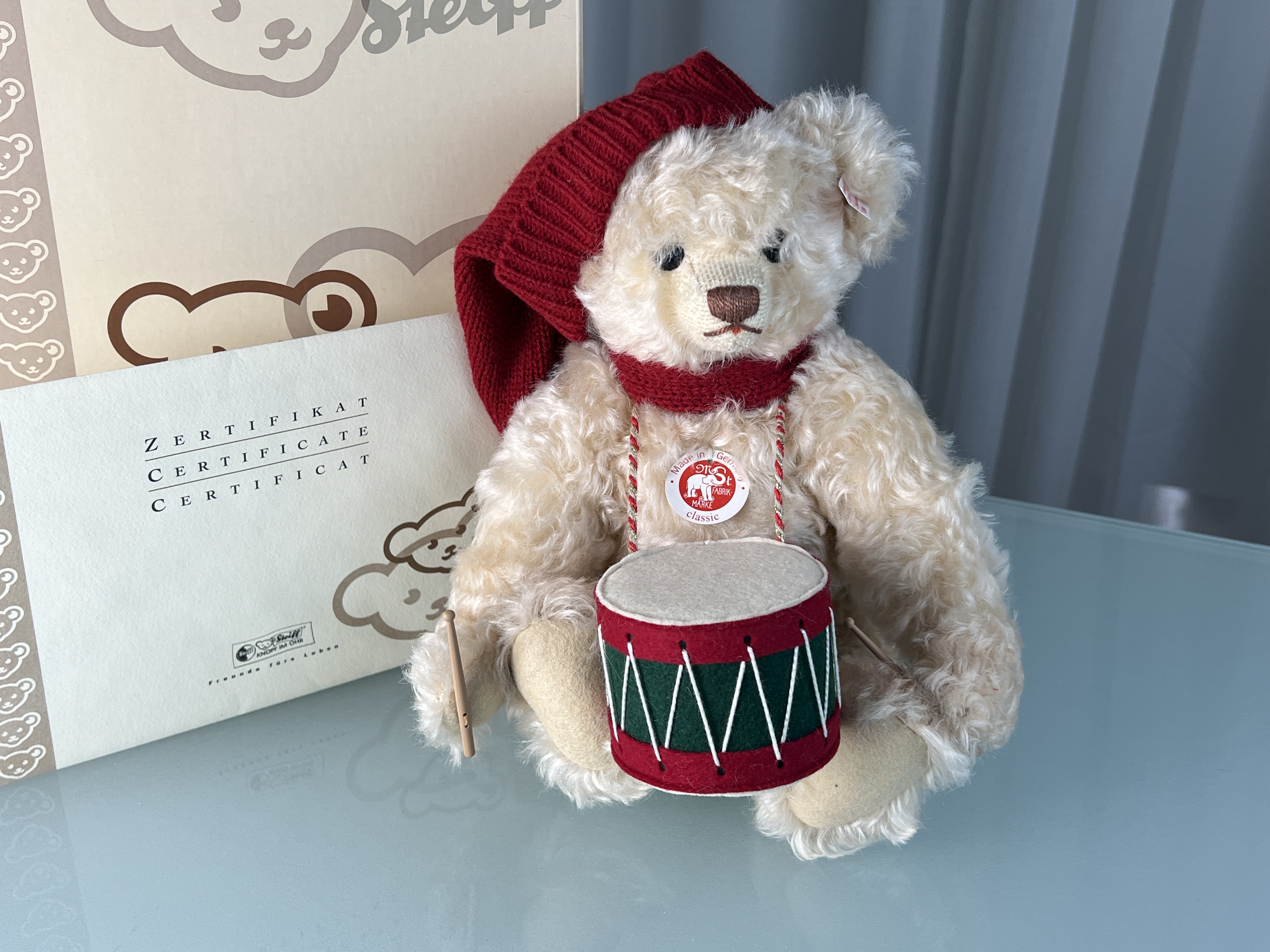 Steiff Tier 037368 Trommler Teddy Bär 30 cm. Top Zustand 