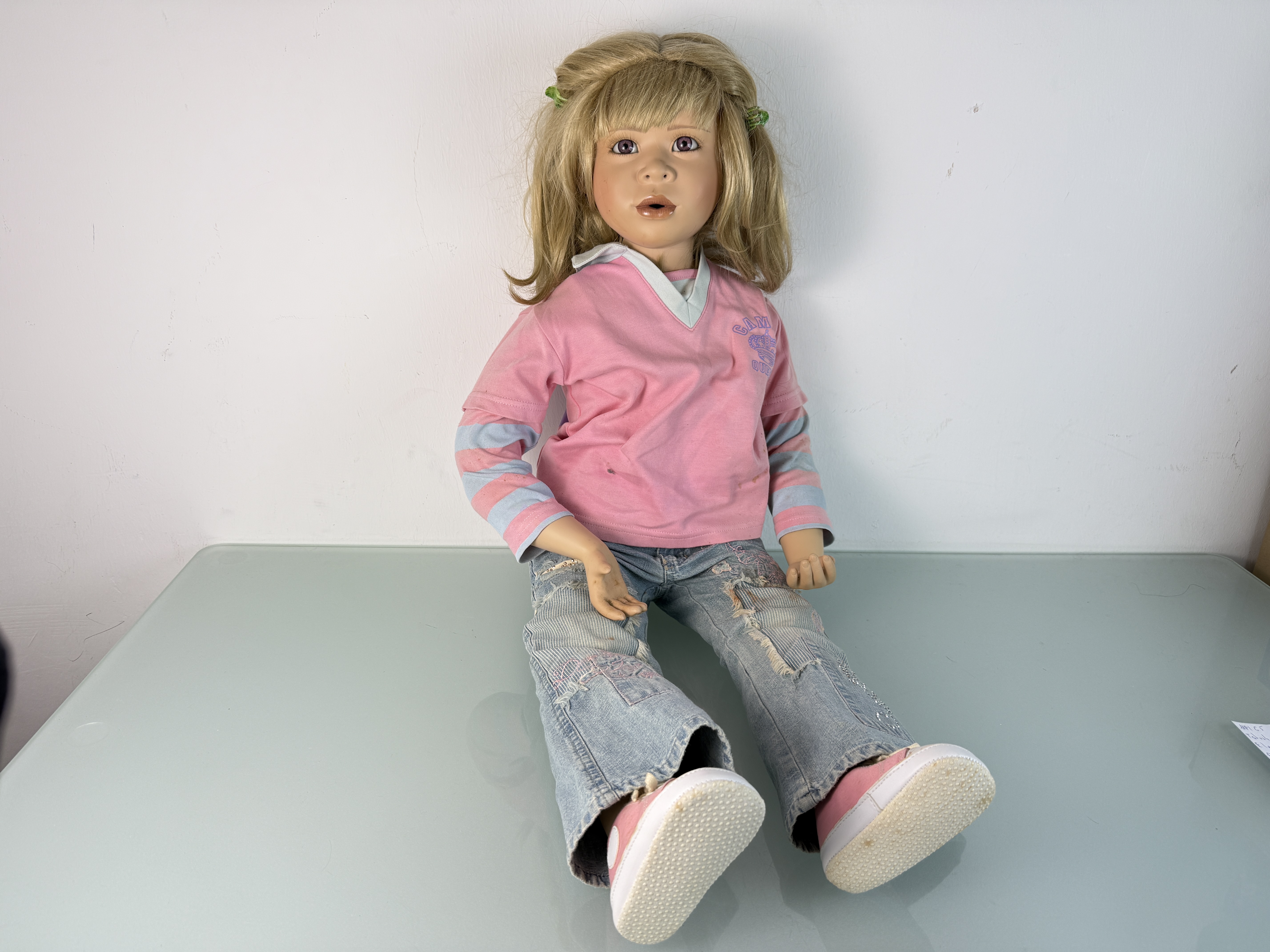 Künstlerpuppe Sammler Christine Orange Porzellan Puppe 88 cm. Top Zustand 