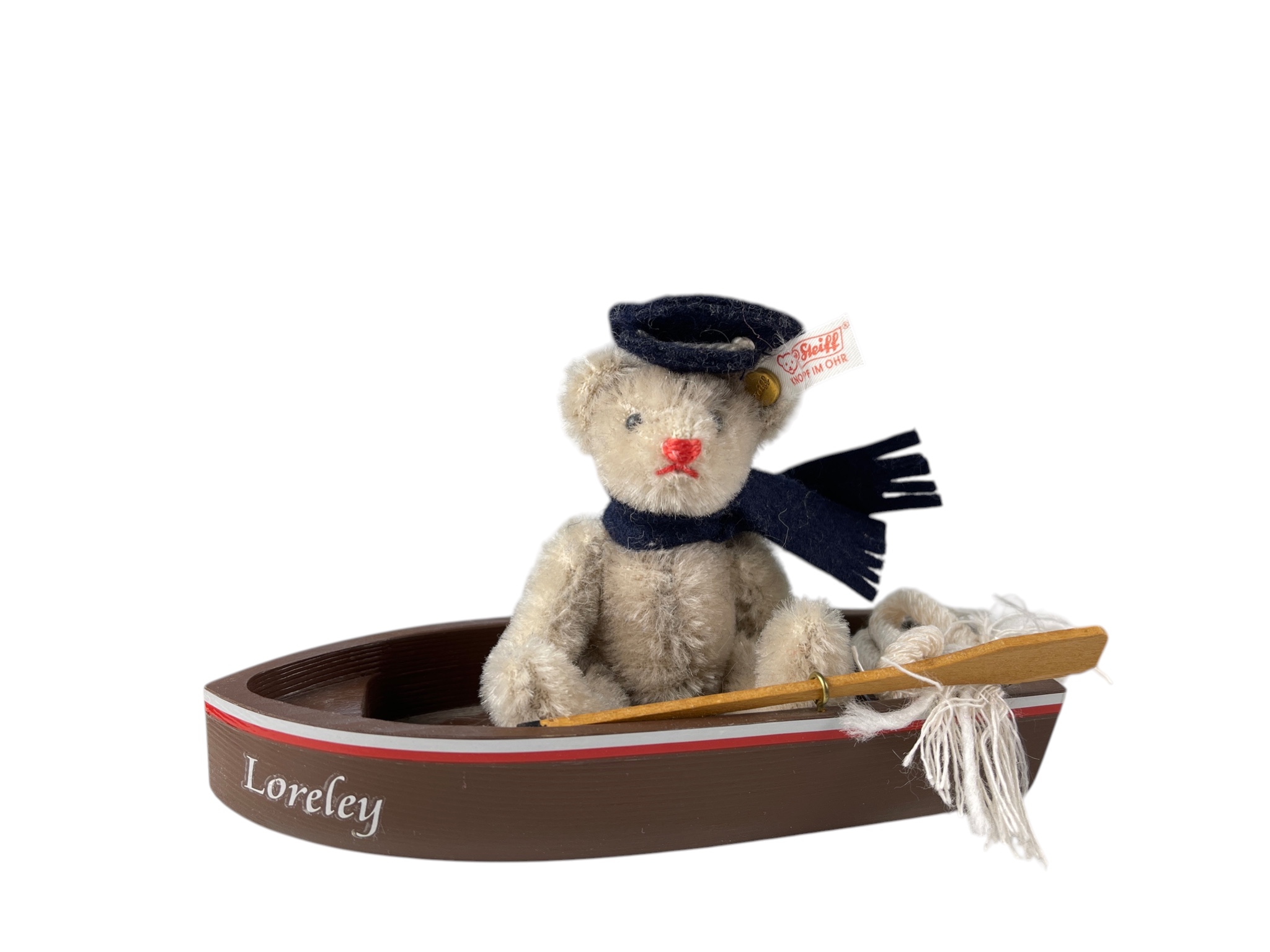 Steiff Tier 670800 Loreley Teddy mit Boot. 10 cm + 14 cm. Guter Zustand  