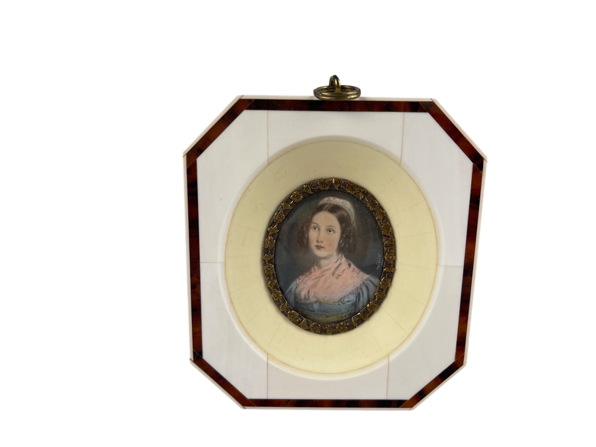 Elfenbein Malerei Bild 11  x 9,5 cm - Zustand siehe Fotos