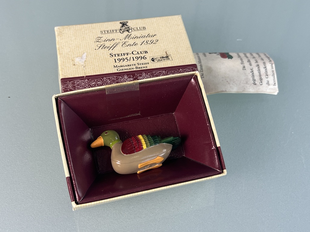 Steiff Zinn Miniatur Ente 3,3 x 5 cm. Top Zustand   