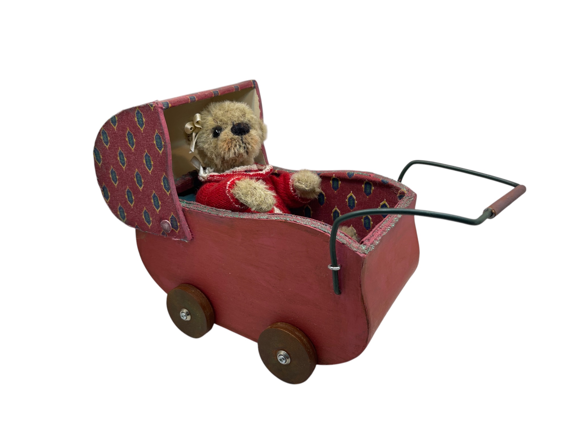 Künstlerbär Teddybär 20 + Wagen 20 x 19 x 12 cm. Top Zustand.   