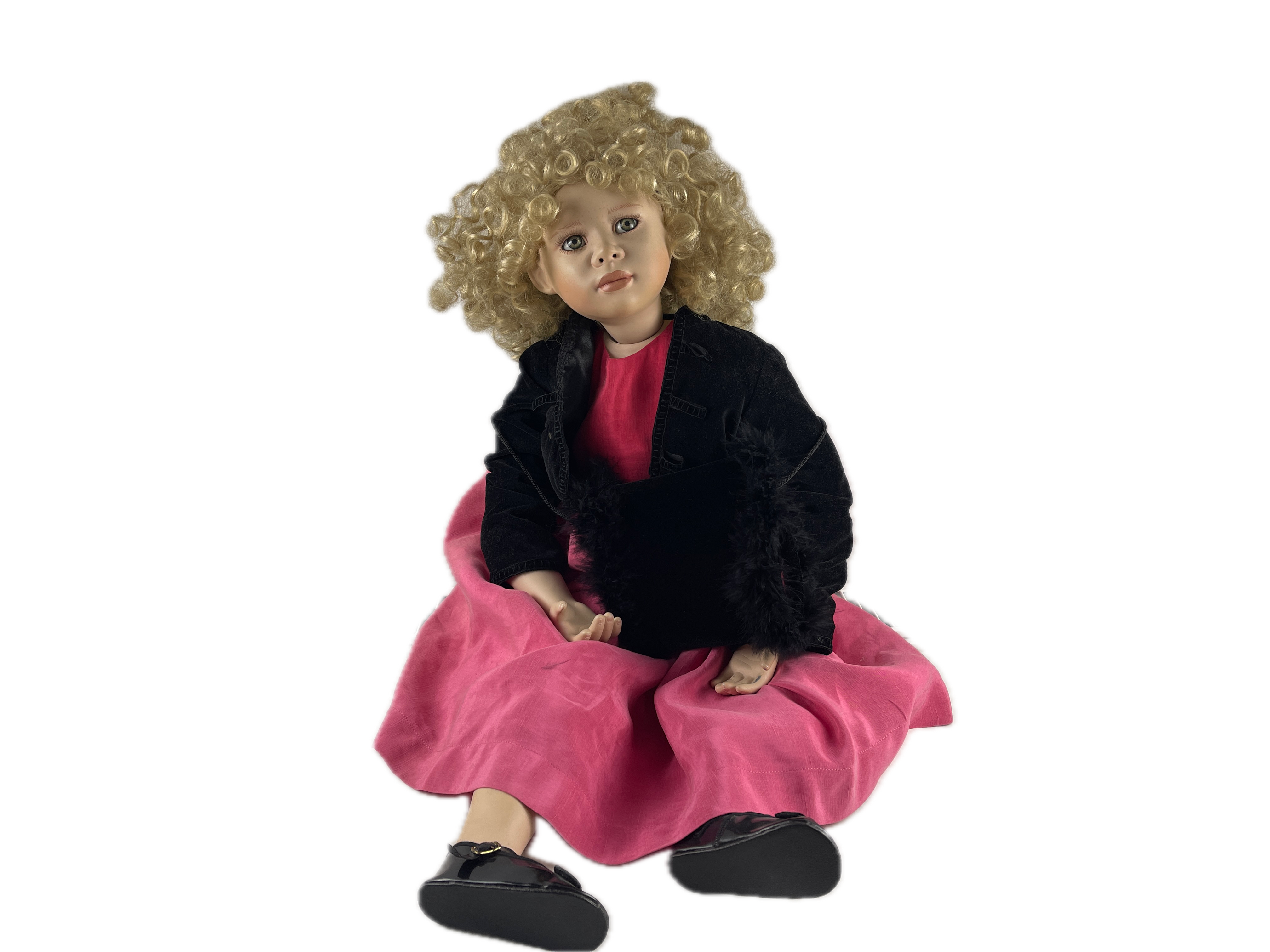 Künstlerpuppe Christine Orange Porzellan Puppe 80 cm. Top Zustand  