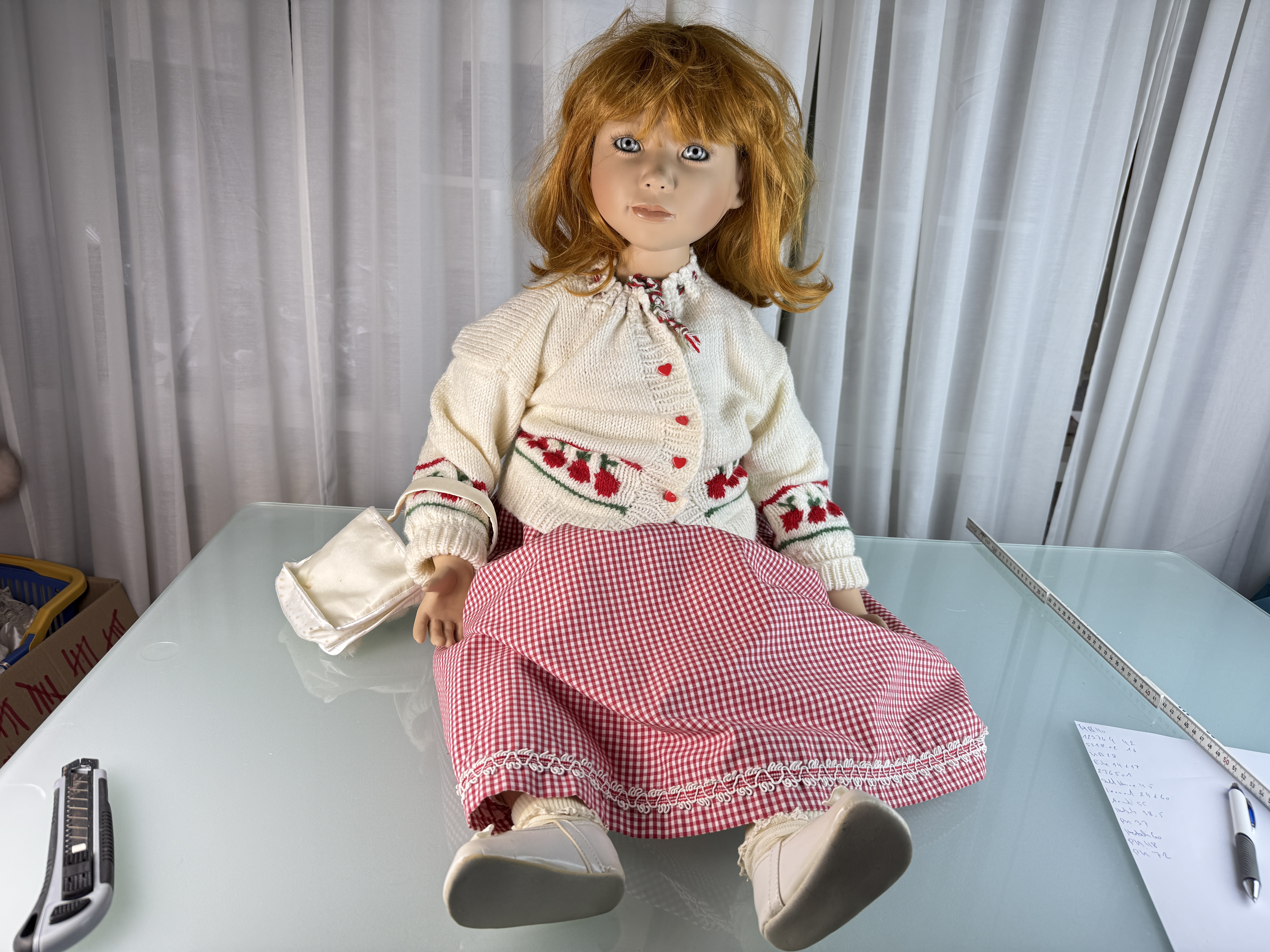 Künstlerpuppe Sammler Mädchen Christine Orange Porzellan Puppe 94 cm. Top Zustand  