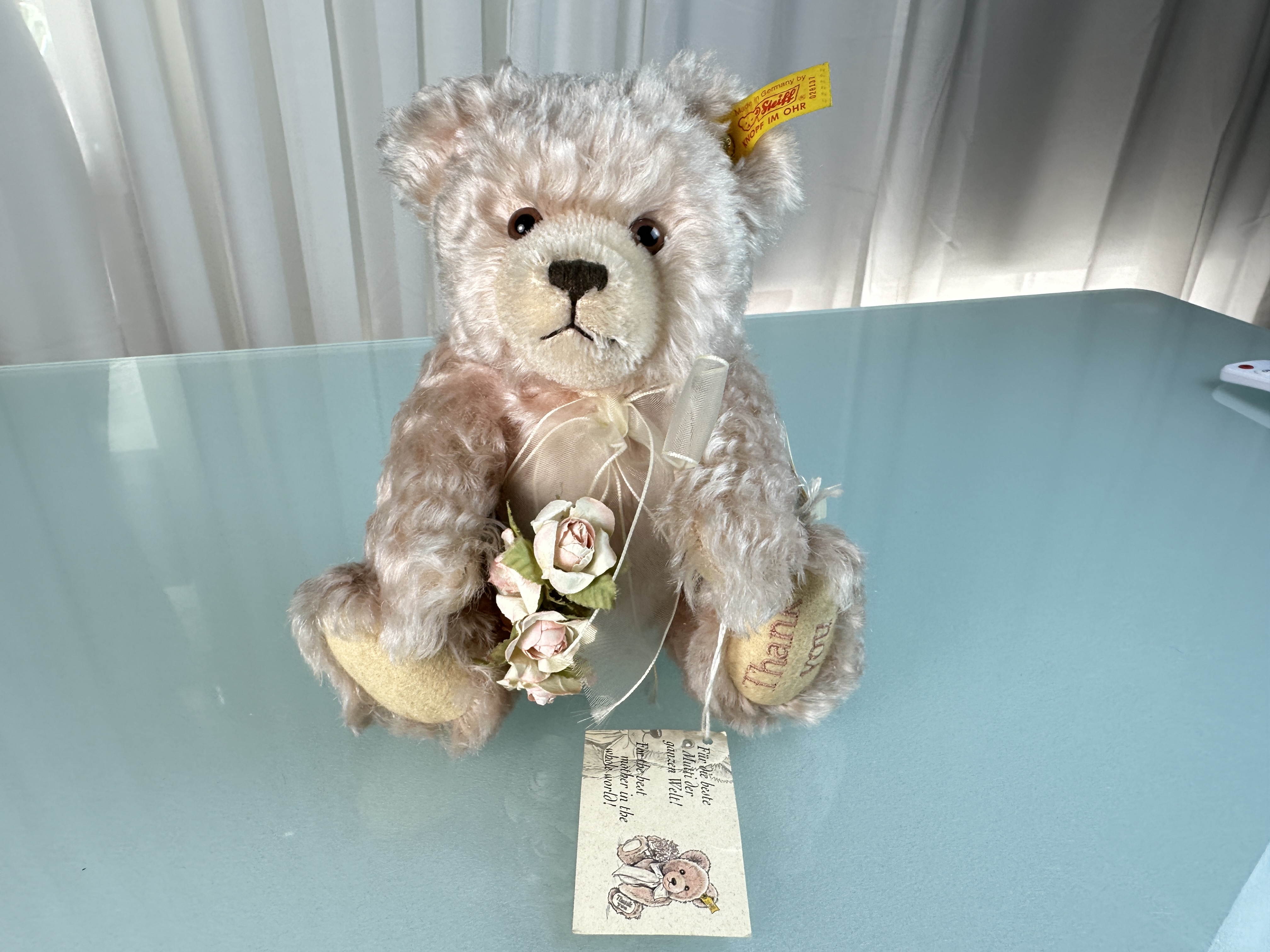 Steiff Muttertag Bär 028137 Mohair rosa 21cm originaler Top Zustand 