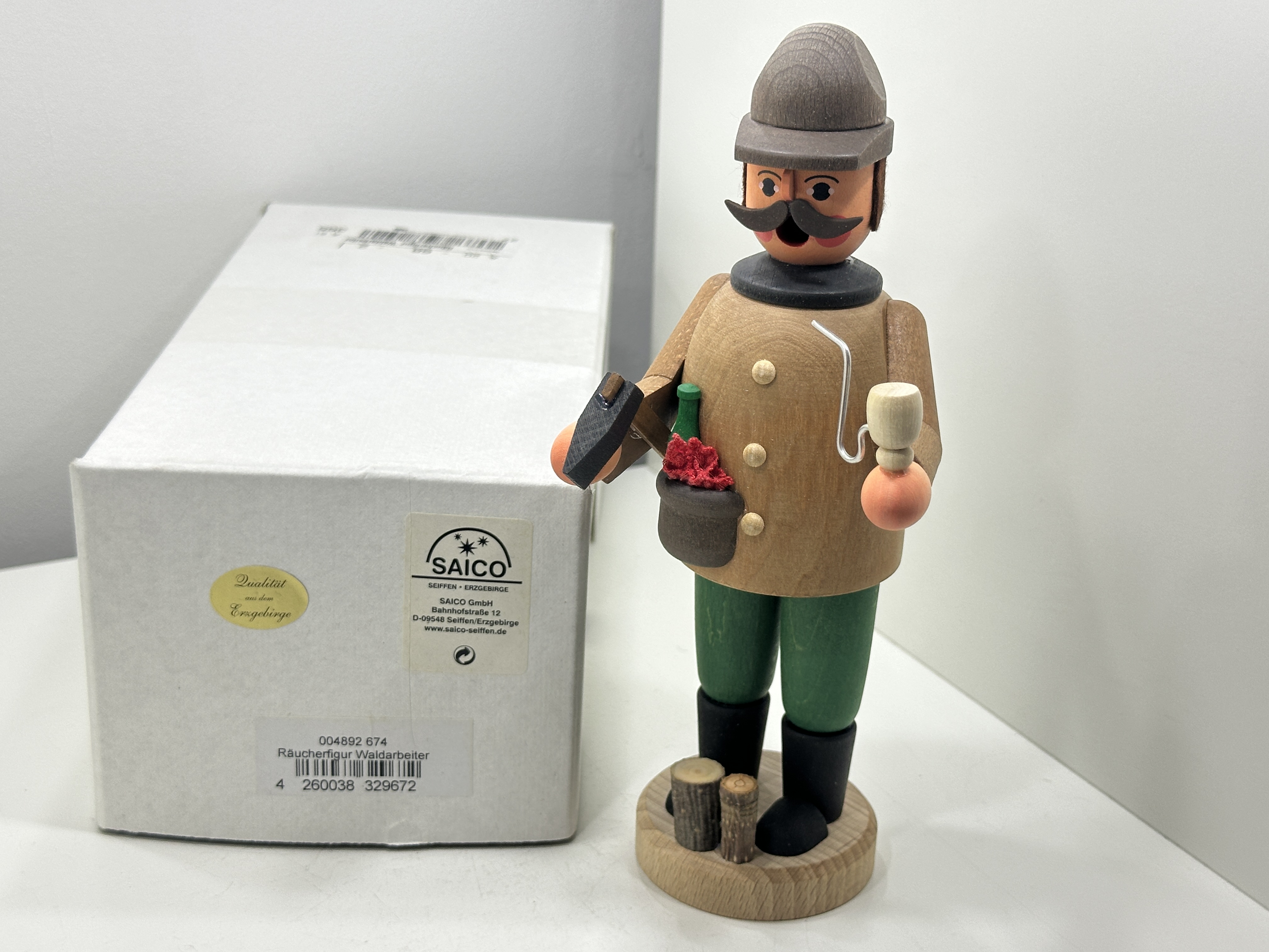 Erzgebirge Saico Figur Räuchermännchen Waldarbeiter 20,5 cm. Mit OVP Top Zustand