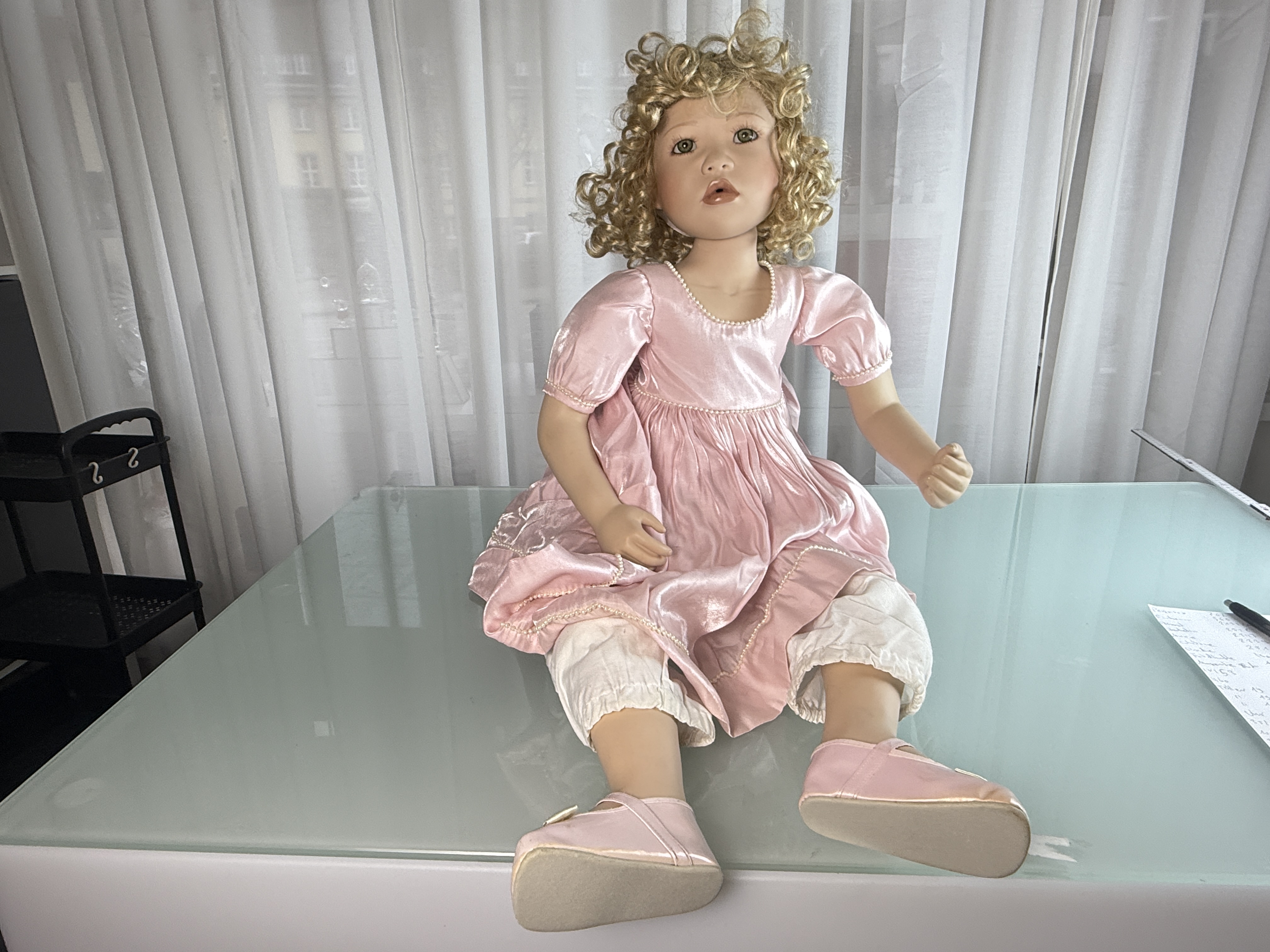 Künstlerpuppe Sammler Mädchen Christine Orange Porzellan Puppe 95 cm. Top Zustand  