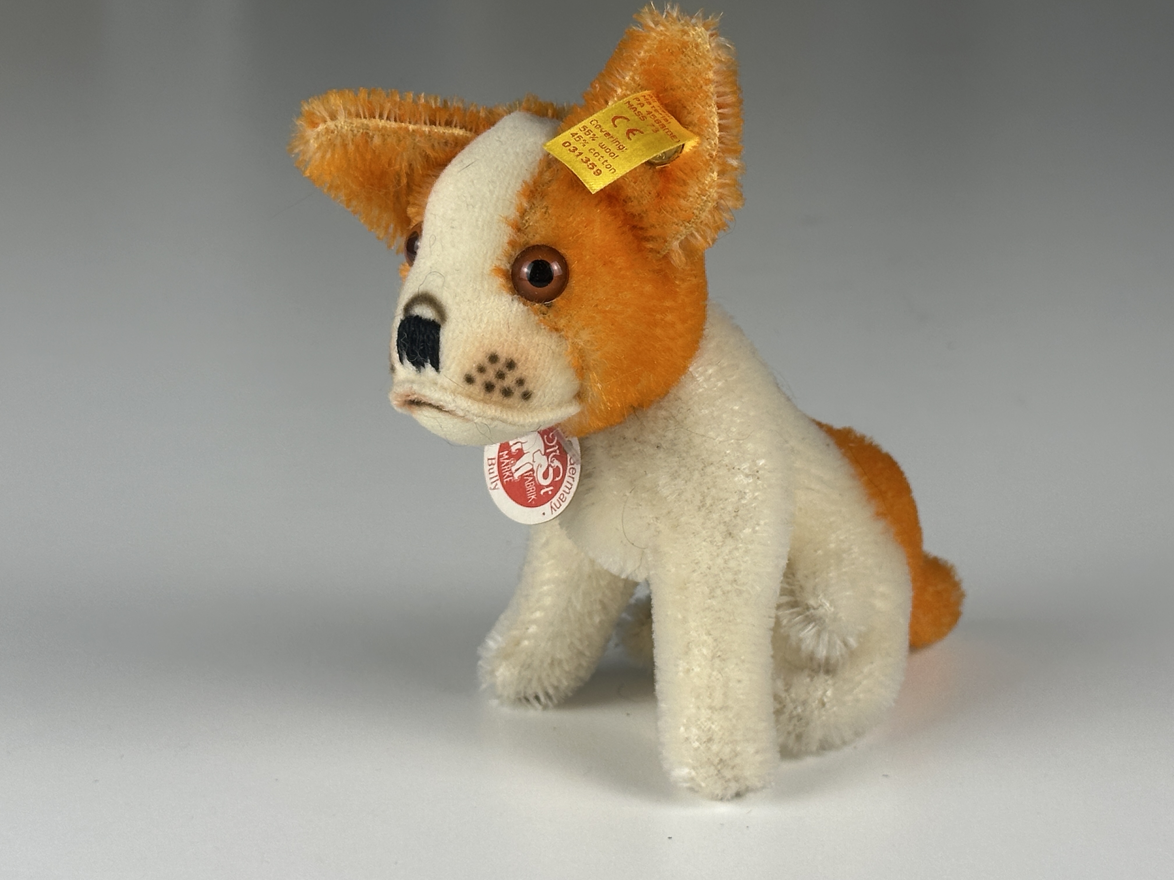 Steiff Tier 031359 Hund Bully Bulldogge 10,5 x 9,5 cm. Top Zustand