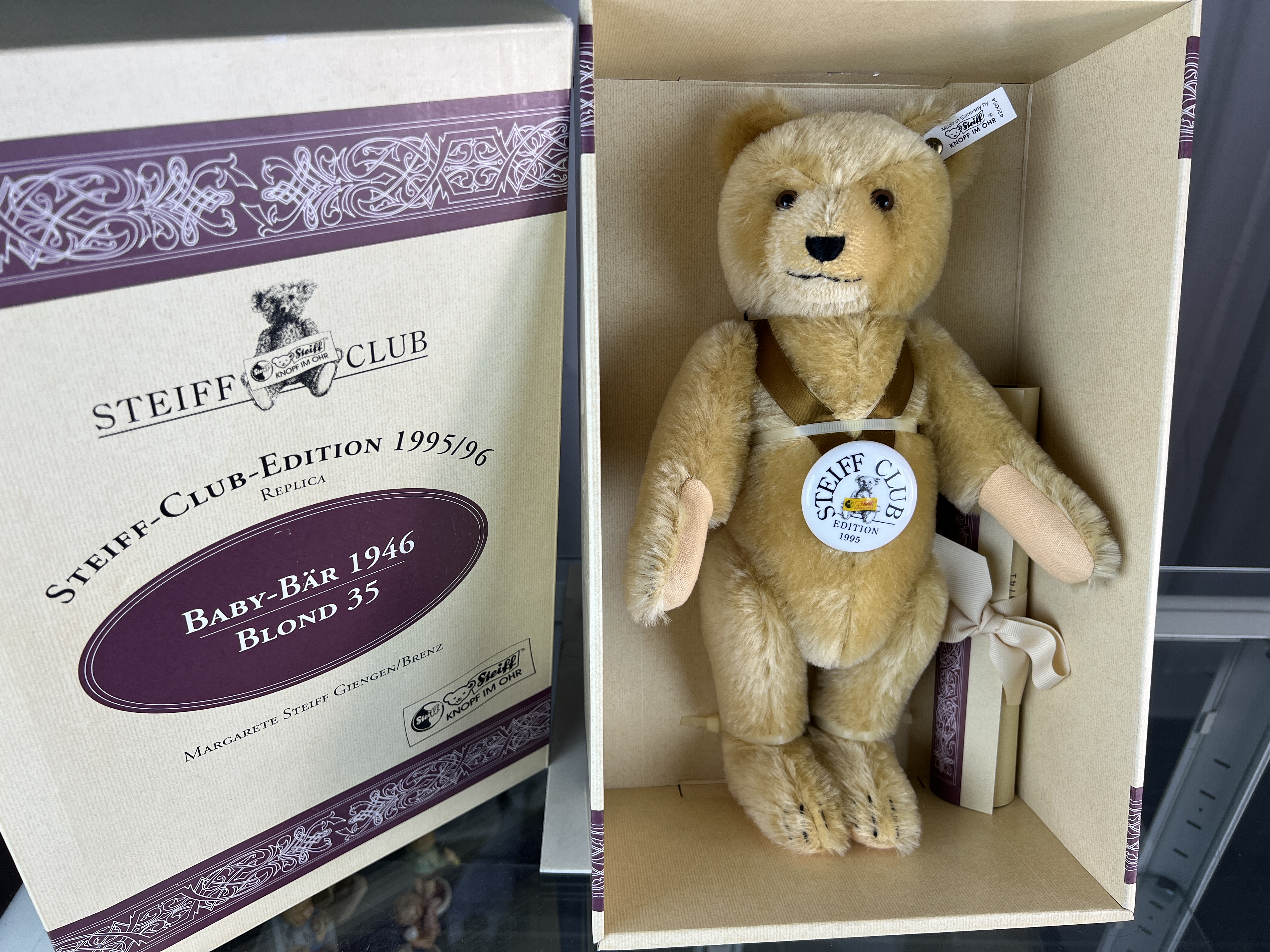  Steiff Tier 420054 Club Edition 1995 TeddyBär 35 cm mit Ovp. Top Zustand   