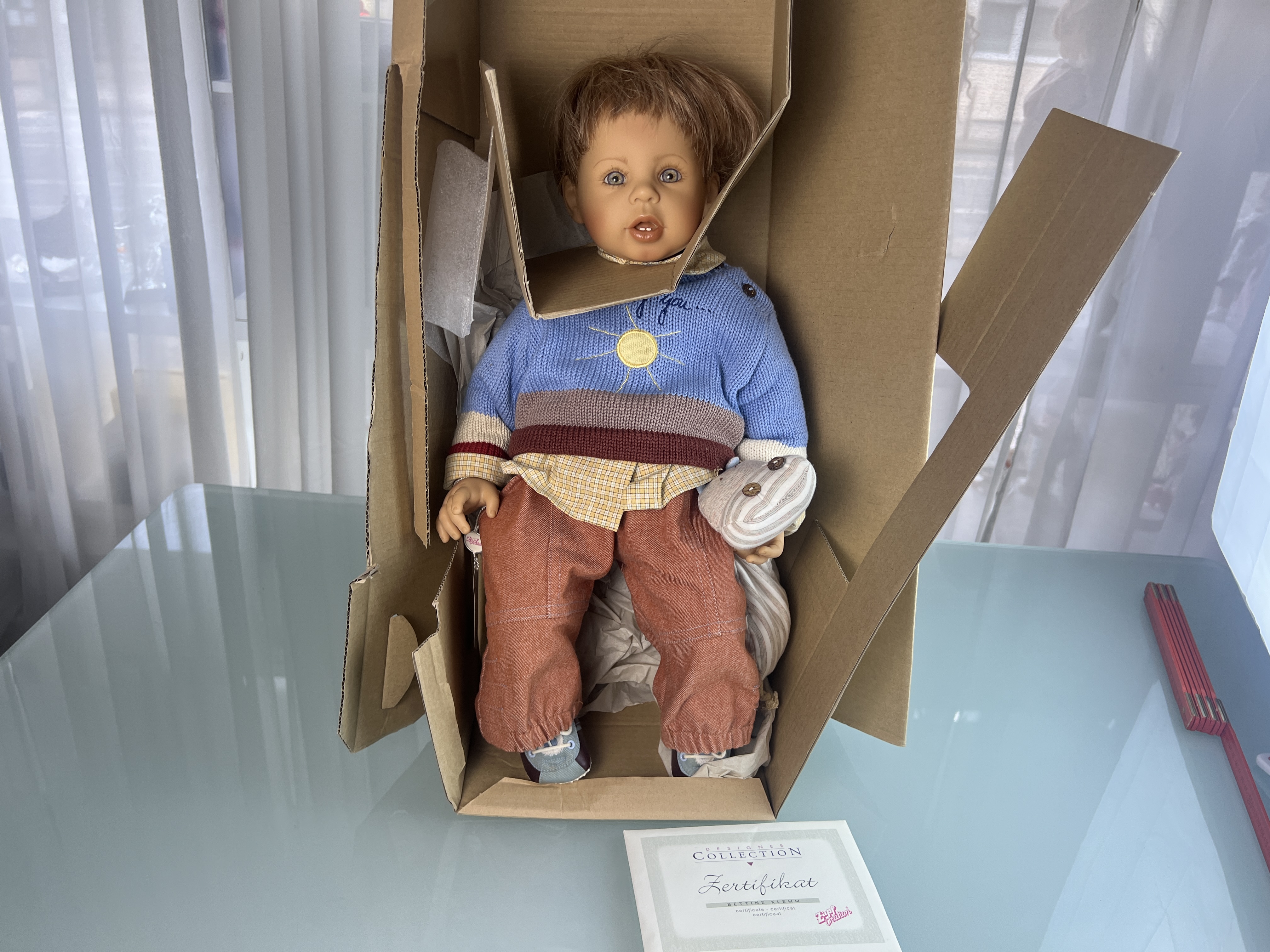 Künstlerpuppe Bettine Klemm Vinyl Puppe 54 cm.  Top Zustand  