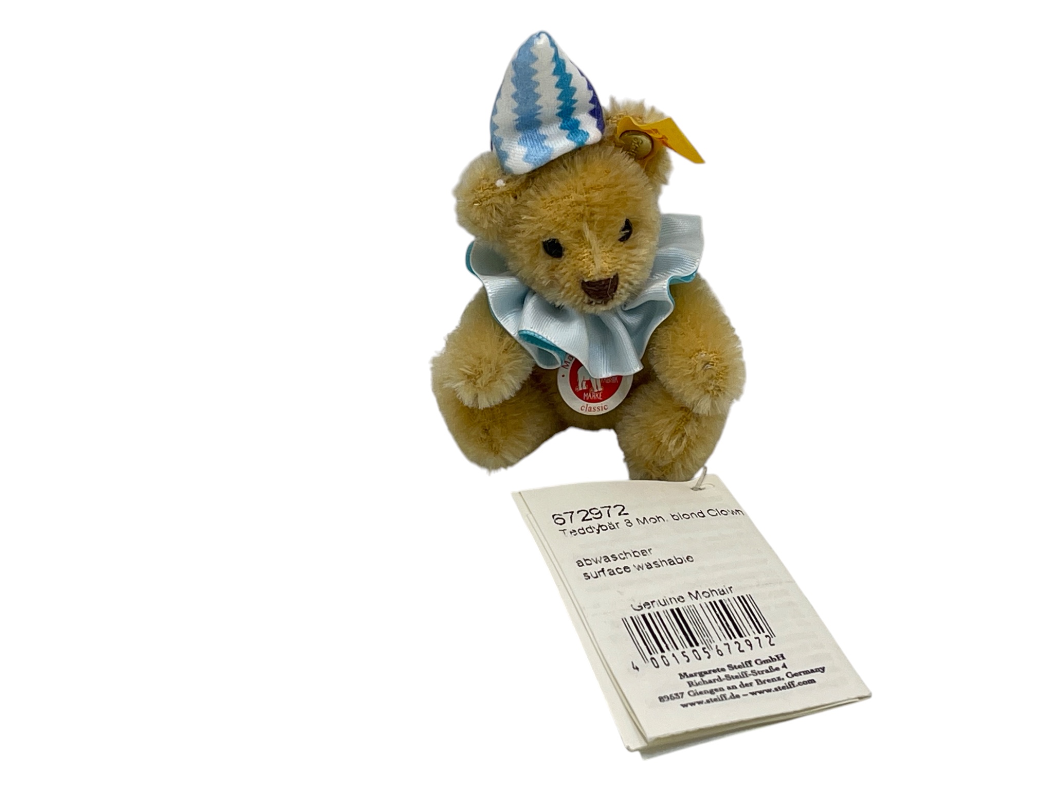  Steiff Tier Teddybär 67297 Blond Clown 8 cm. Top Zustand  