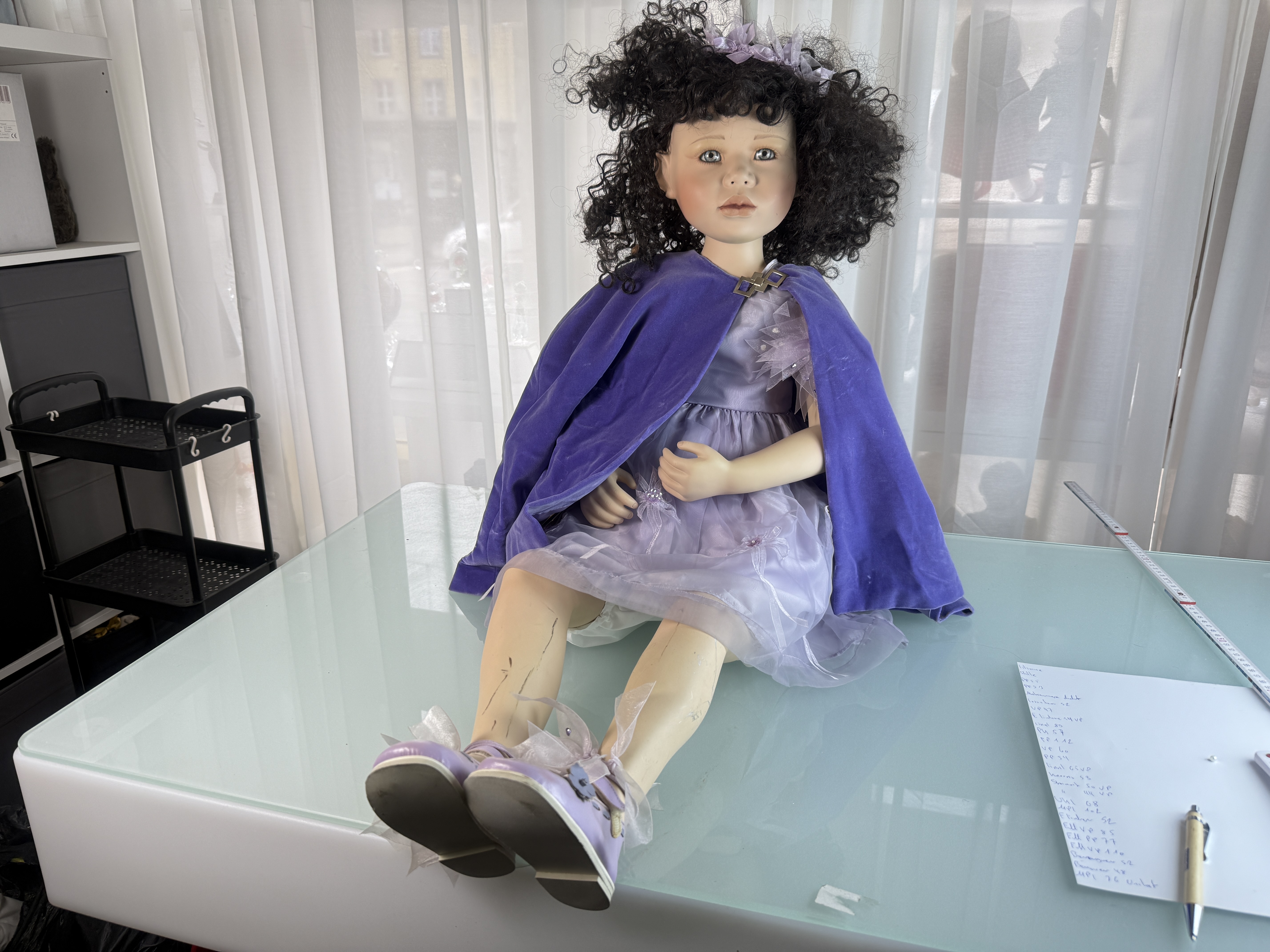 Künstlerpuppe Sammler Mädchen Christine Orange Porzellan Puppe 95 cm. Top Zustand  