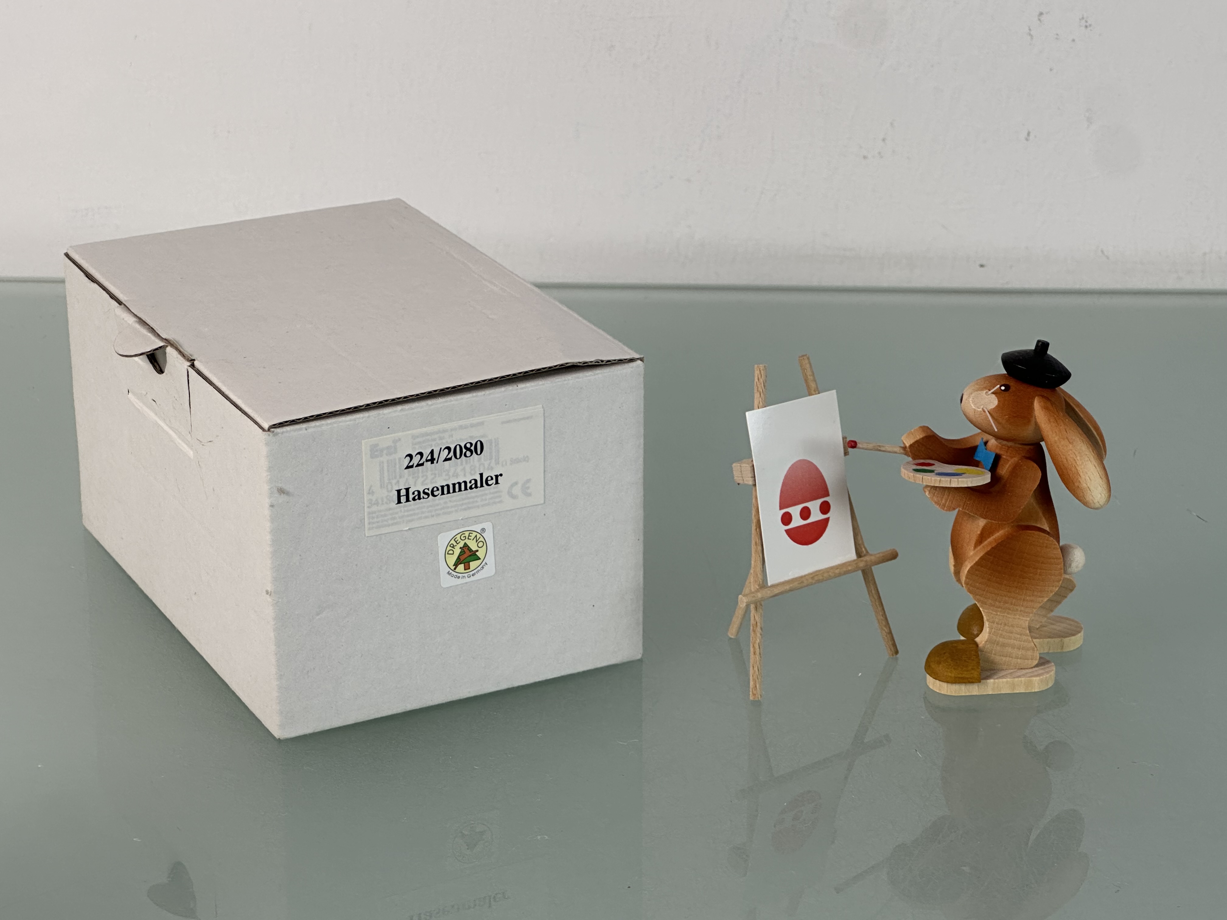 Erzgebirge Figur Hasenmaler 9 cm / Staffelei 8,5 x 5,2 cm. Top Zustand