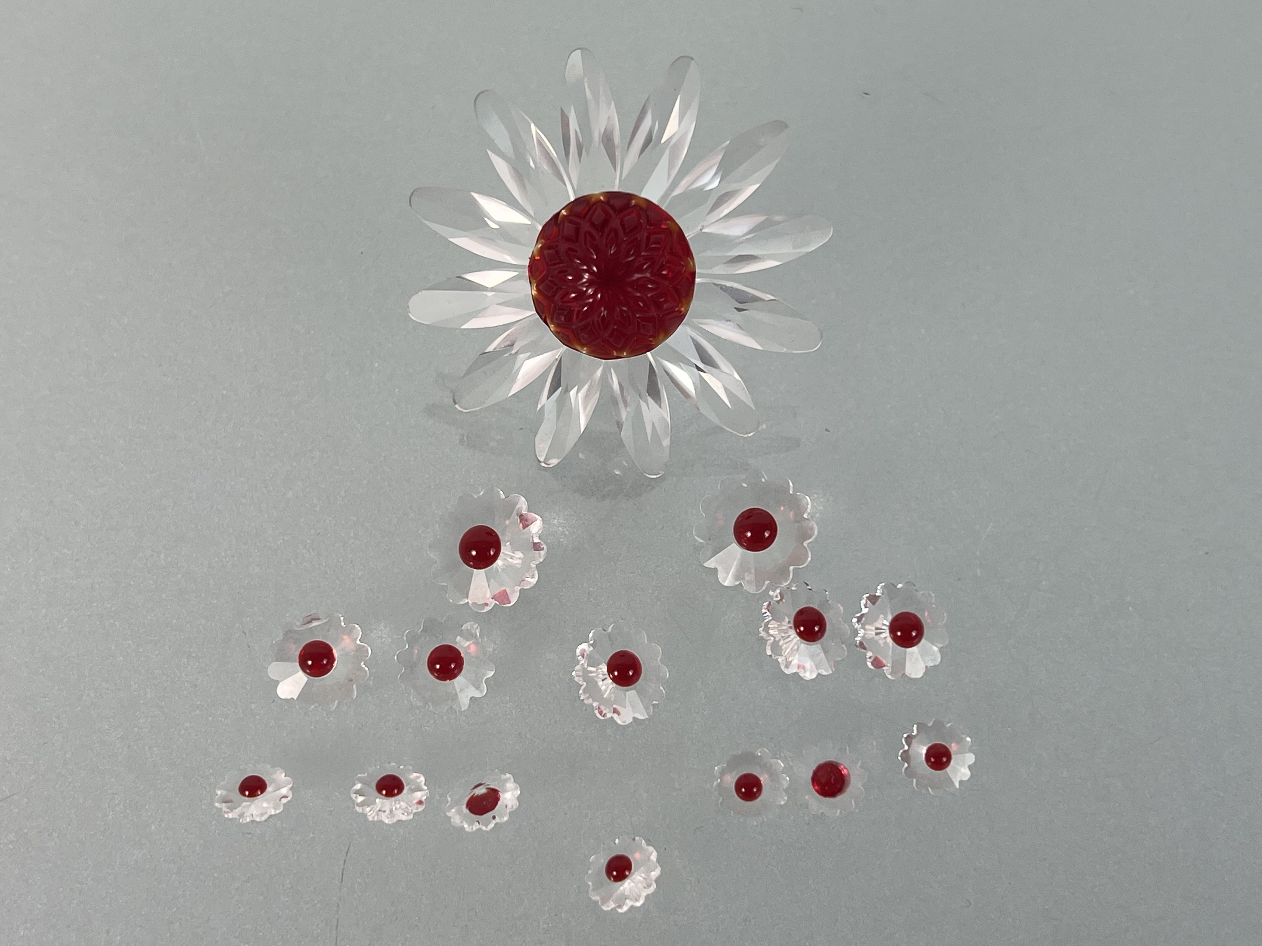 Swarovski Figur Blume Margerite Rot & mini Blumen rot Set. 5 cm Top Zustand. 