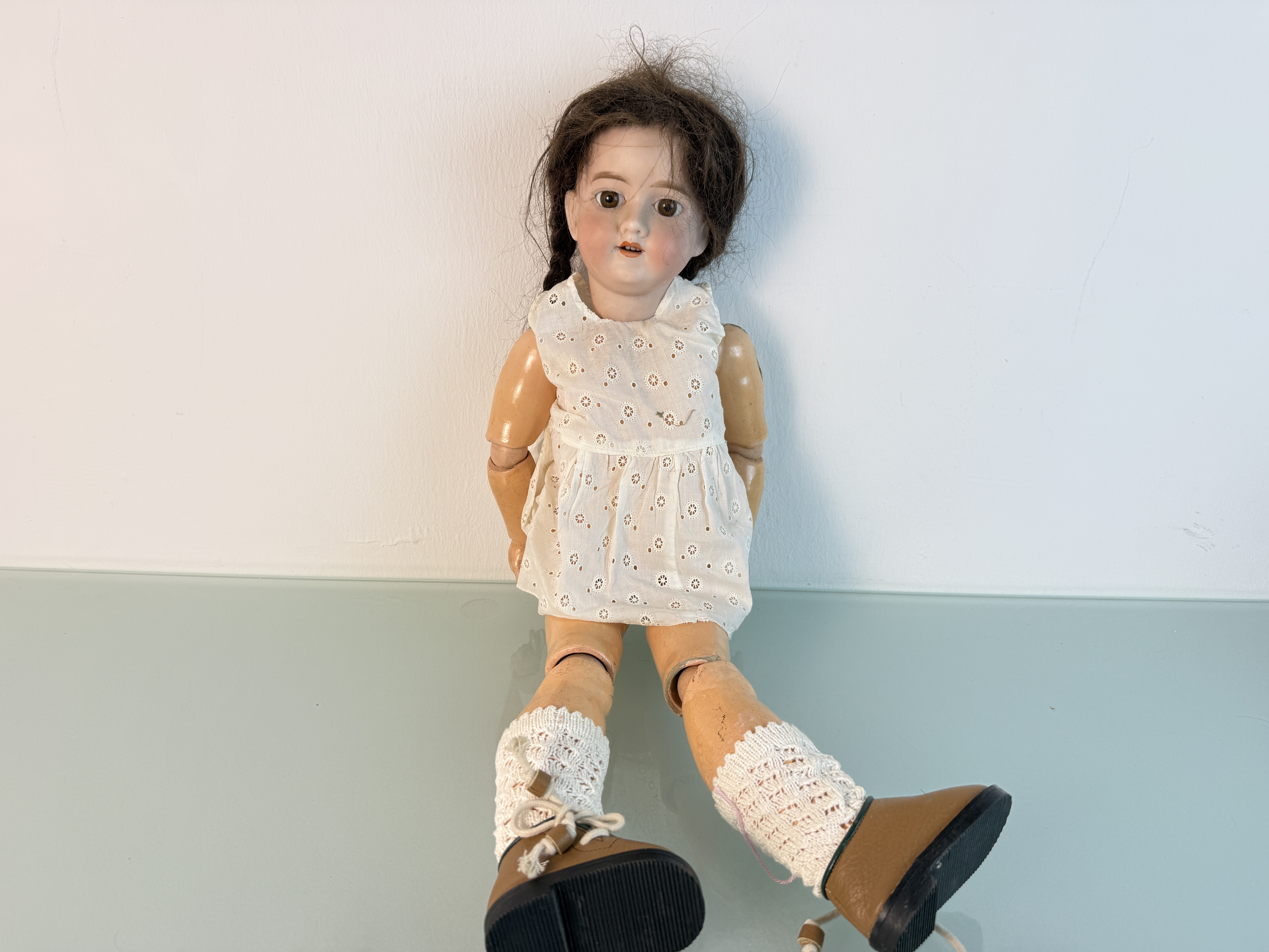 Künstlerpuppe alte Sammler Porzellankopf Puppe 60 cm Zustand siehe Fotos 