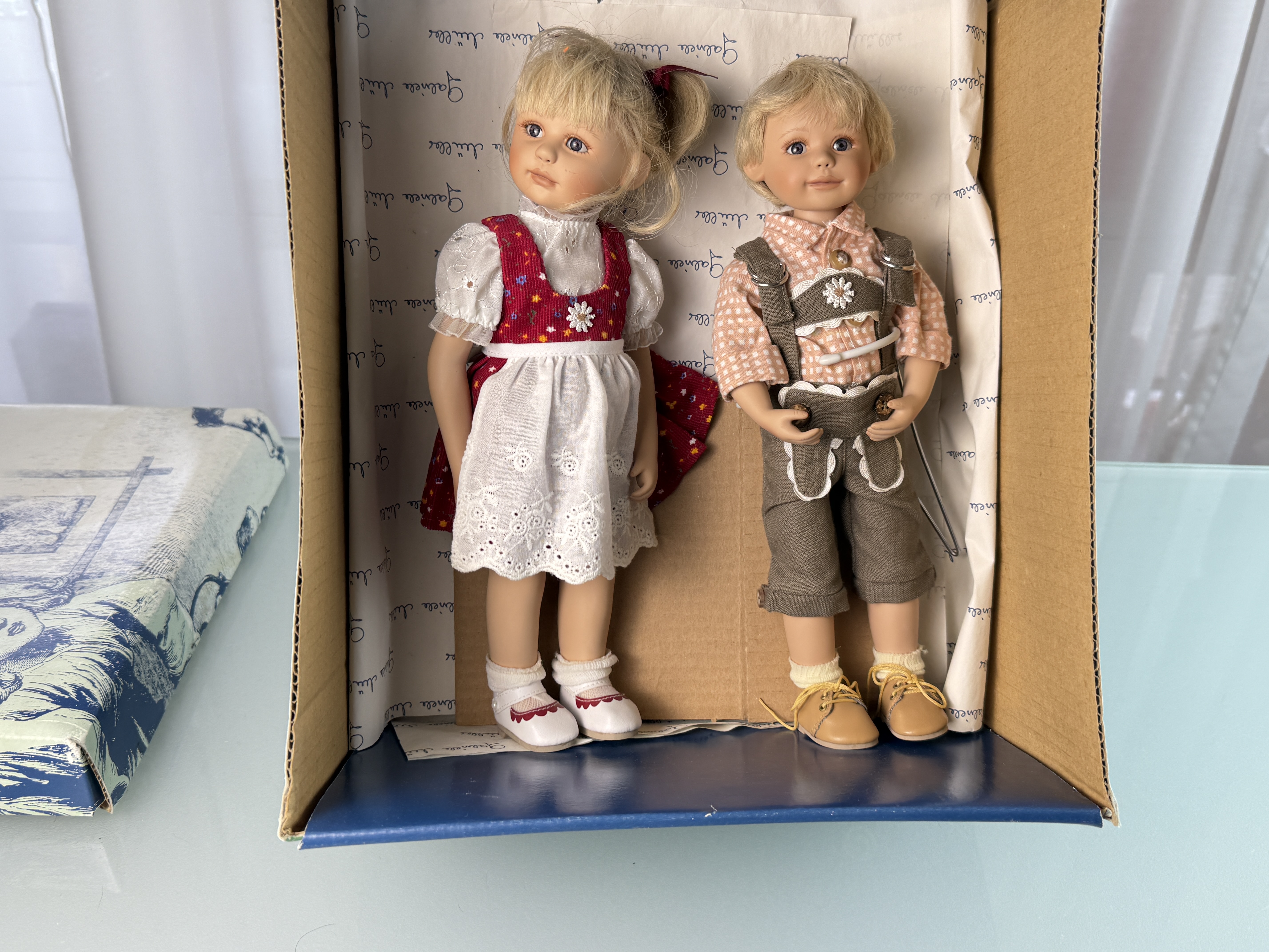 Künstlerpuppen Gabriele Müller Porzellan 2 Stück Puppe 30 cm. Top Zustand