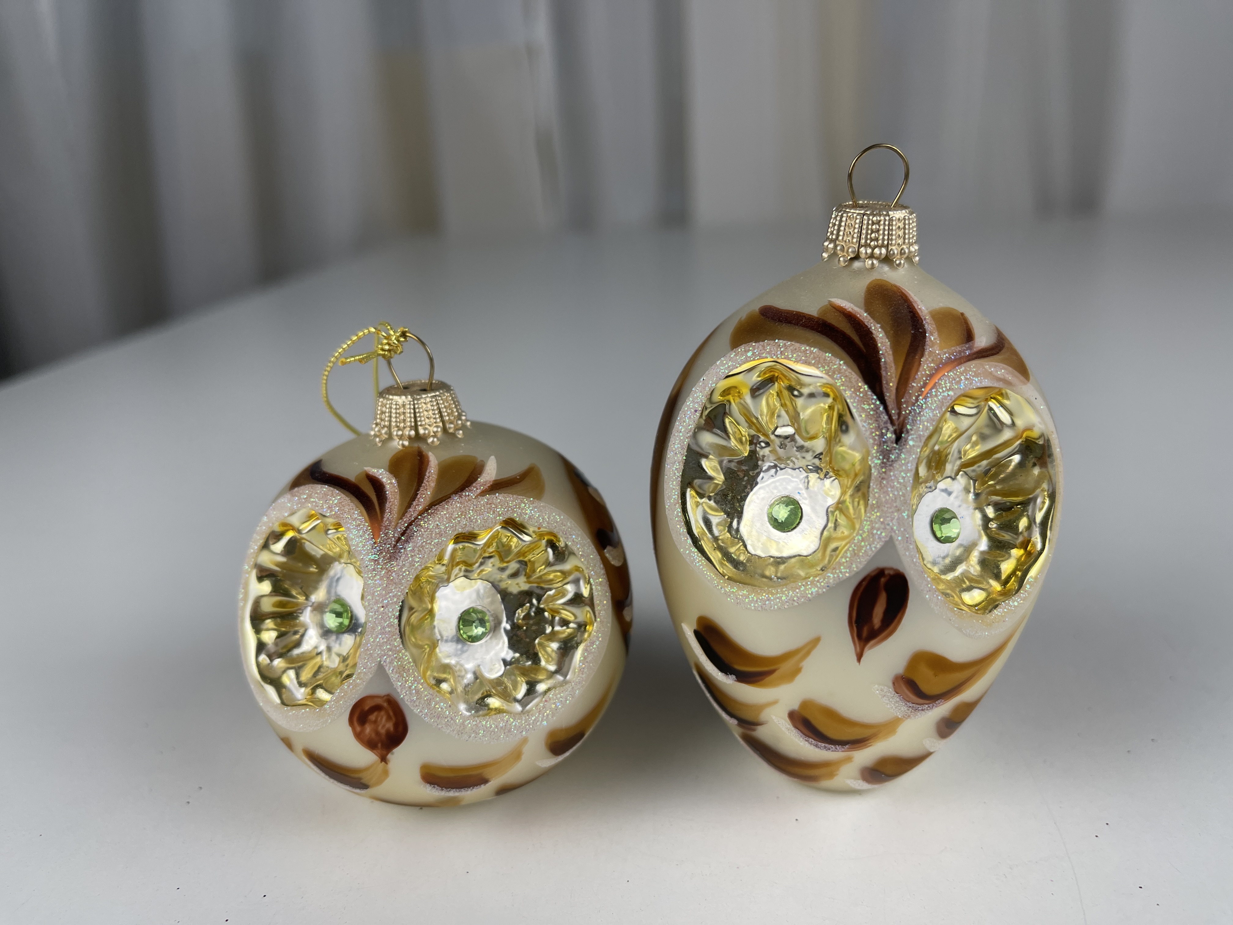 Original Krebs Lauscha Weihnachtskugel Eule 7 + 9 cm - Top Zustand  