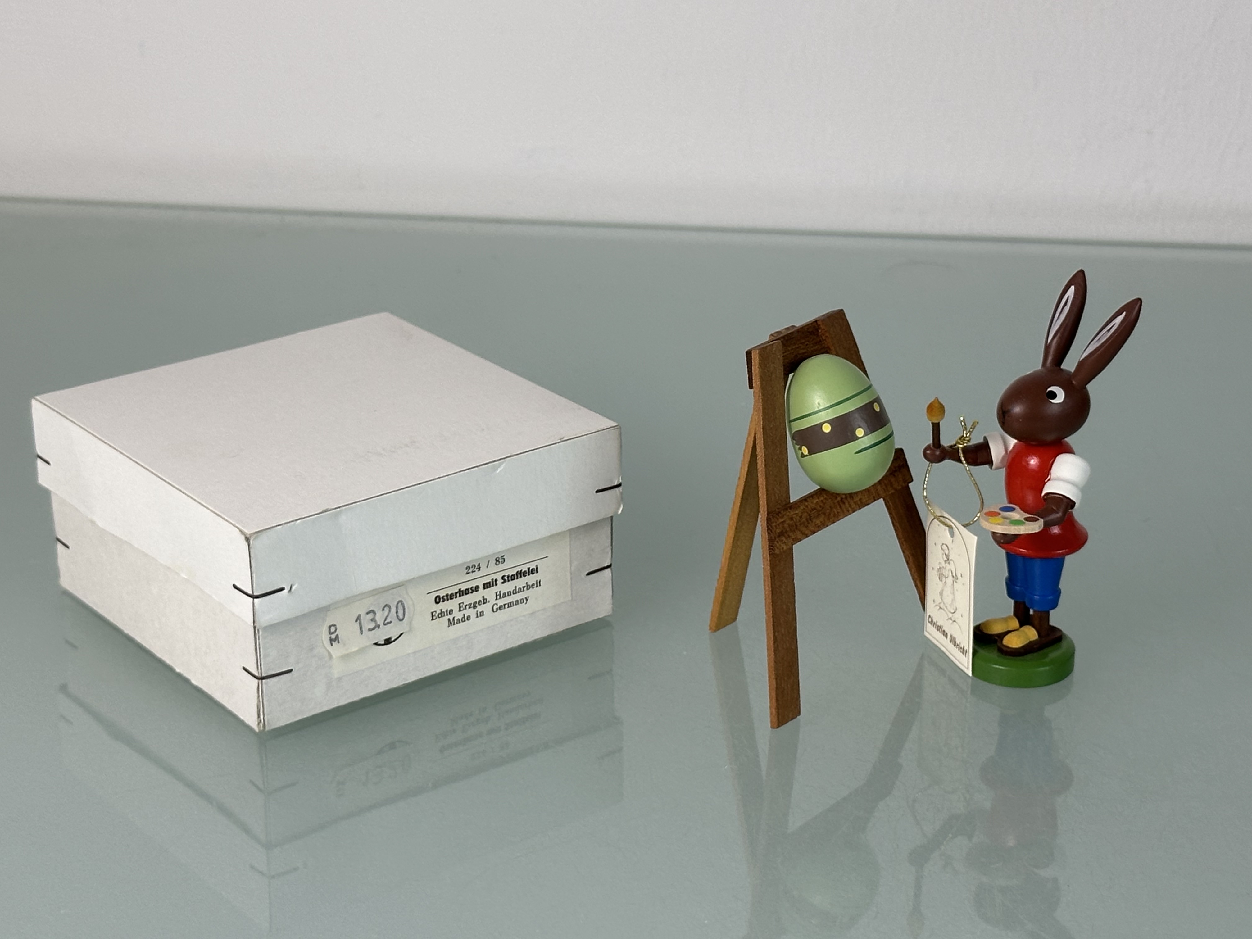 Erzgebirge Osterhase 9,5 cm mit Staffelei 9 cm. Top Zustand