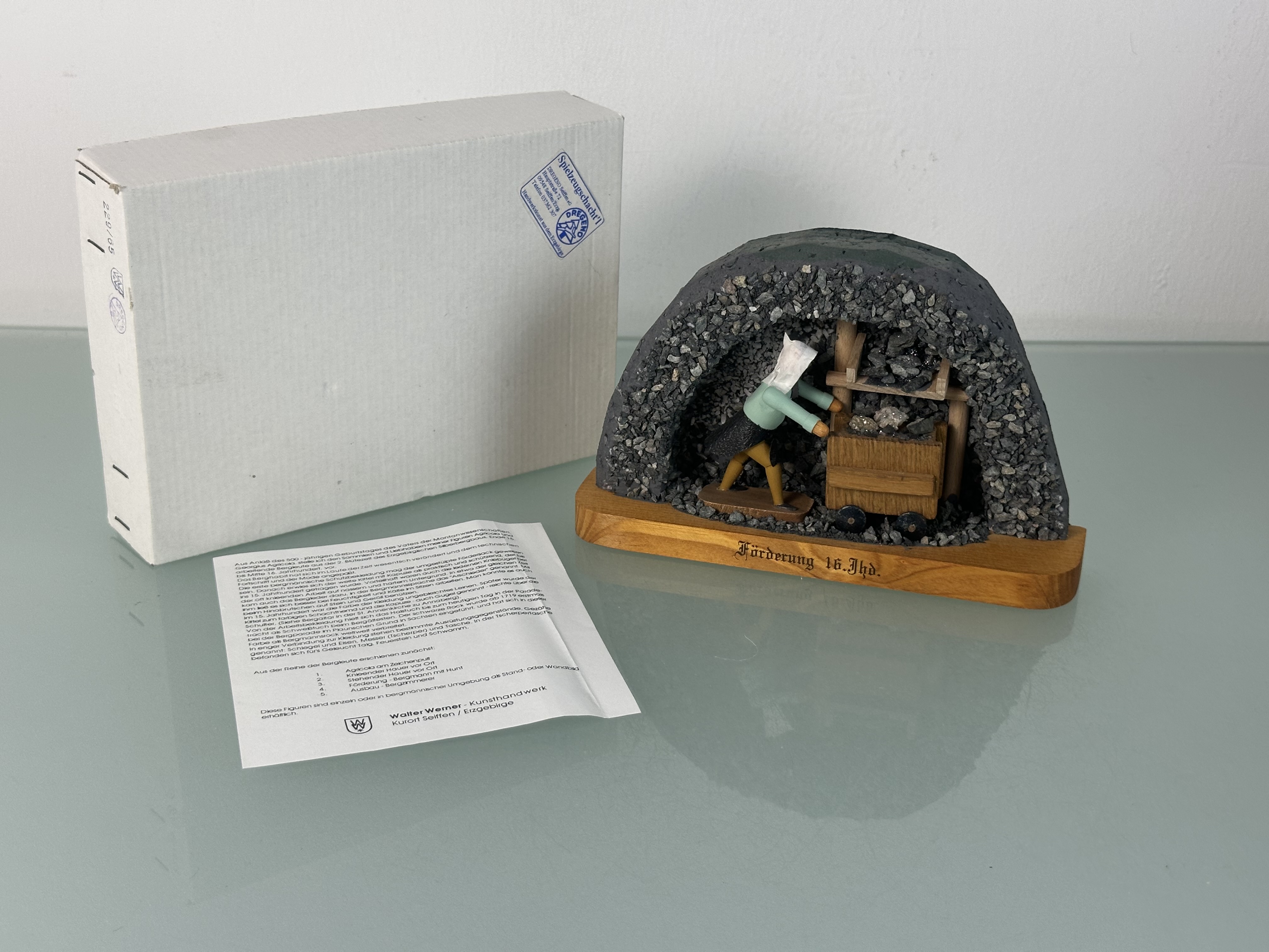 Erzgebirge Seiffener Bergwerk Förderung 16 Jhd. 12,8 x 23 cm - Top Zustand