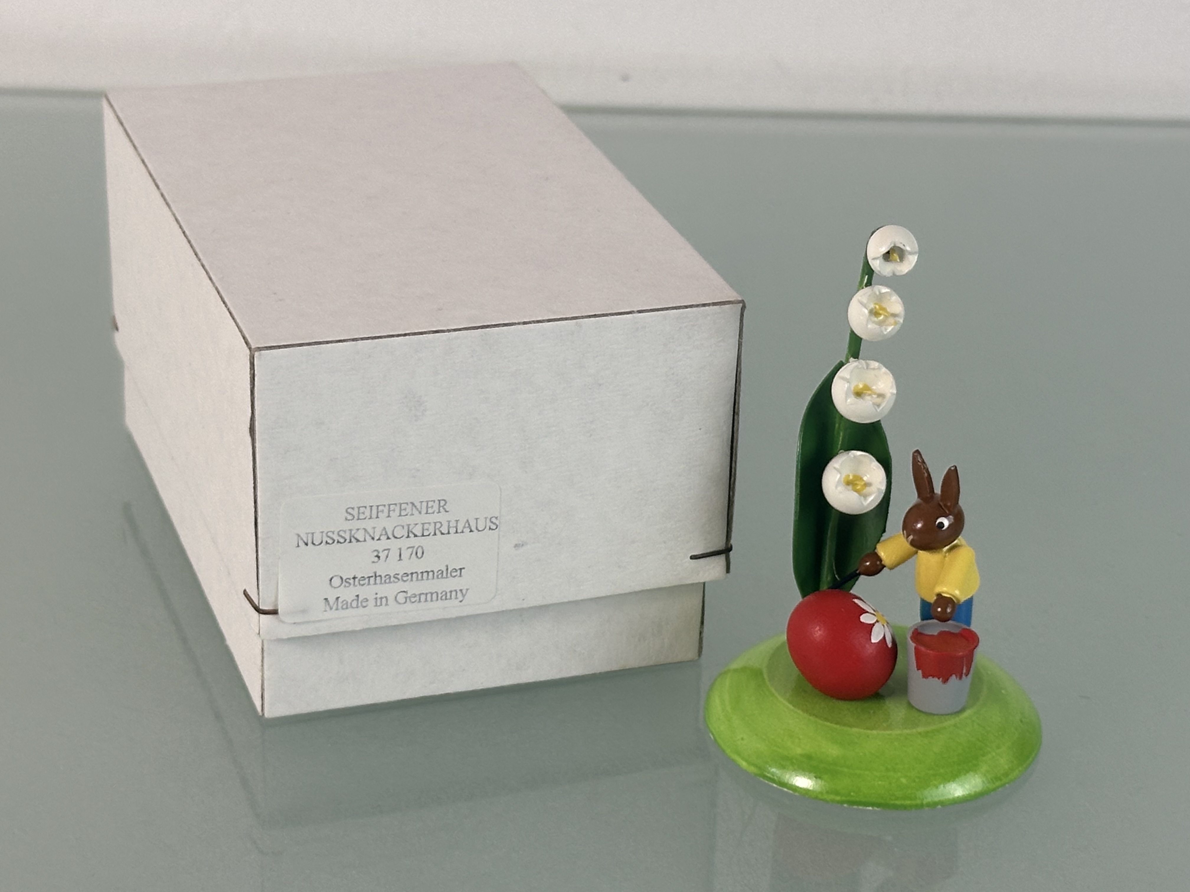 Erzgebirge Seiffener Figur Osterhasenmaler 10,2 cm. Top Zustand