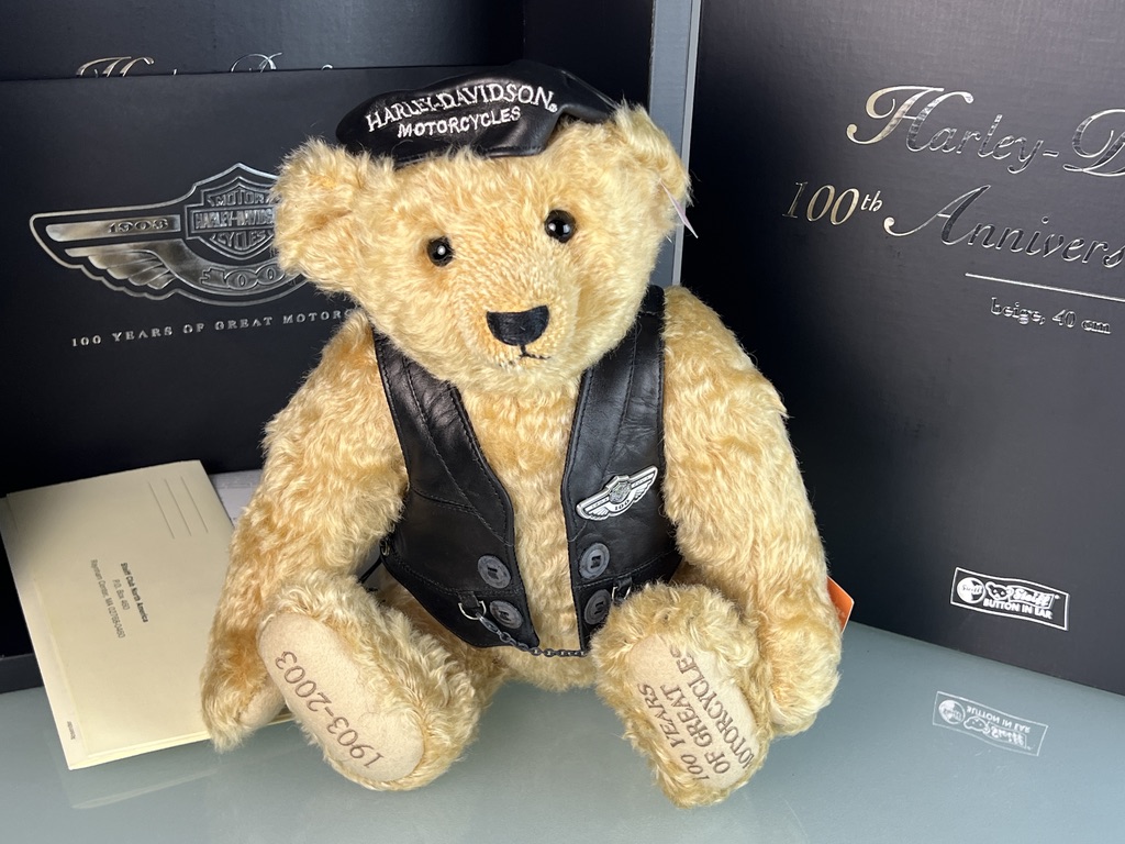 Steiff Tier Sammler 666476 Harley Davidson Teddy Bär 40 cm - Top Zustand 