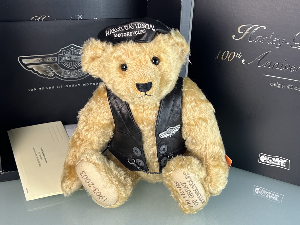 Steiff Tier Sammler 666476 Harley Davidson Teddy Bär 40 cm - Top Zustand 