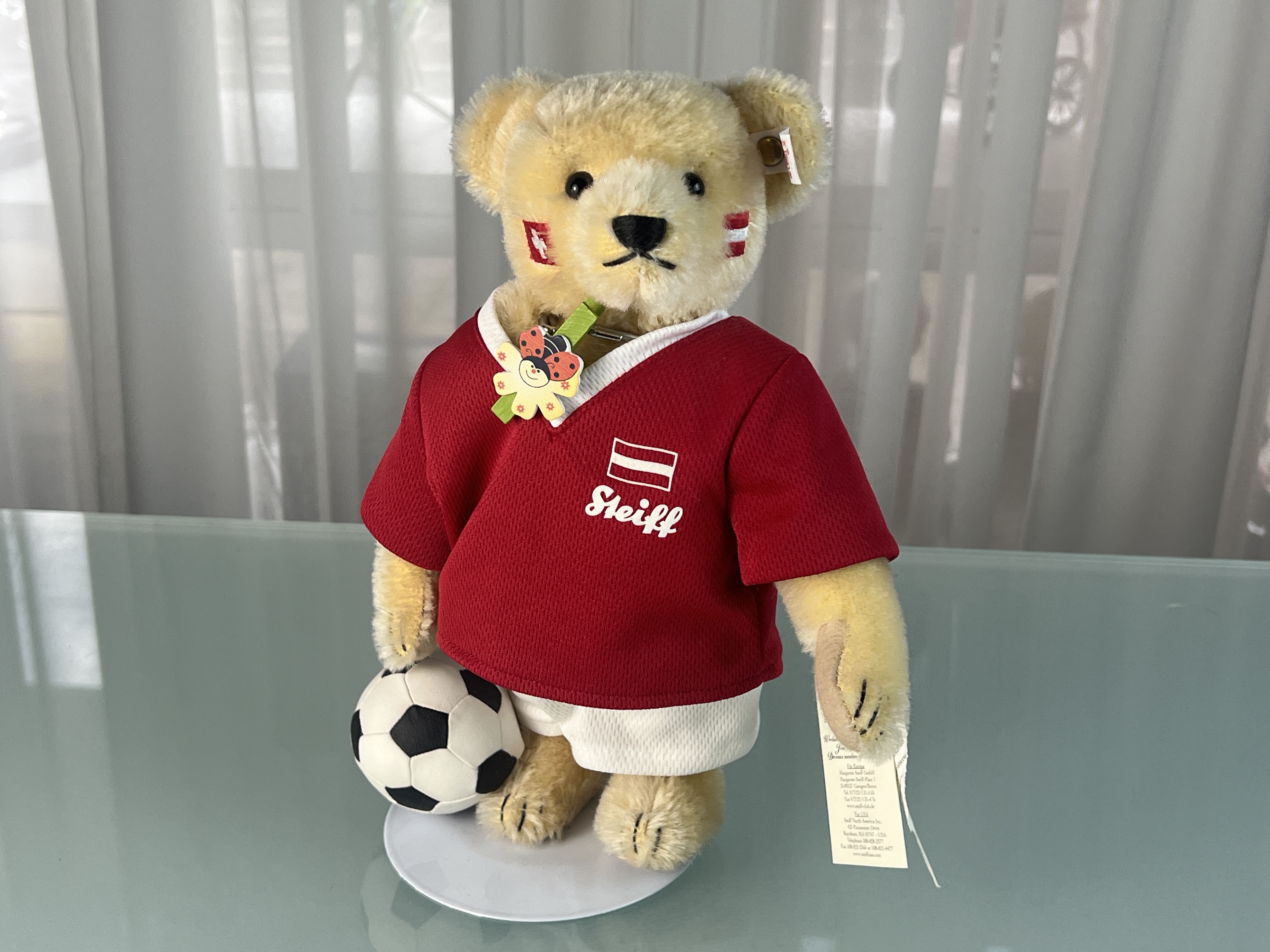 Steiff Tier Teddy Bär 657757 Fussballer Teddy Bär 28 cm. Top Zustand   